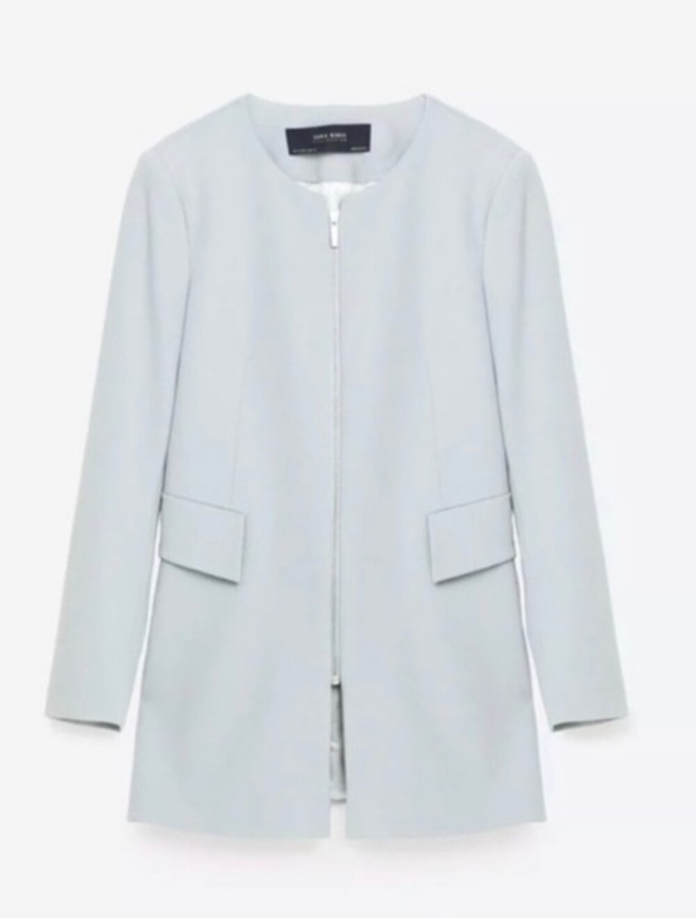 Dex Blue Collarless Zip-Front Blazer Coat M